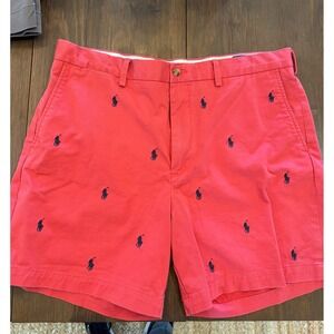 Polo Ralph Lauren Mens Red All Over Pony Embroidered  Classic Fit Shorts W36